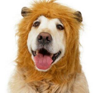 New Lion Mane Hat Dog Pet Halloween Costume Ears Size M/L Includes soft brown ea